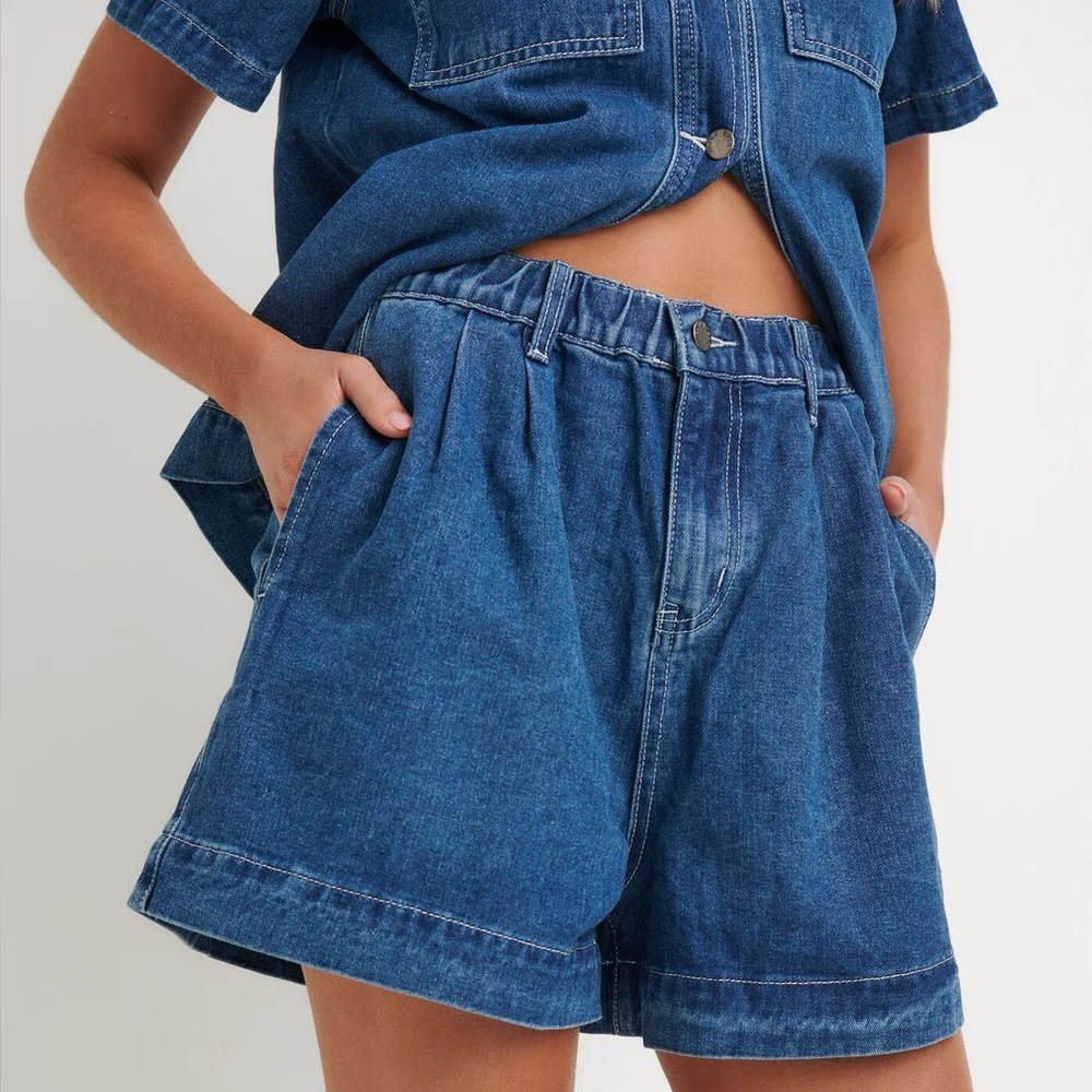 The Bronze Snake Delaney Denim Set Dark Blue Short Sleeve Jean Top Shorts Coord - Picture 3 of 14